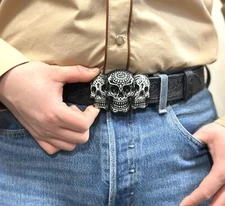 Skull Belt Buckle Cowboy Western for Men Motorcycle buckle For 1-1/2" Wide Belt