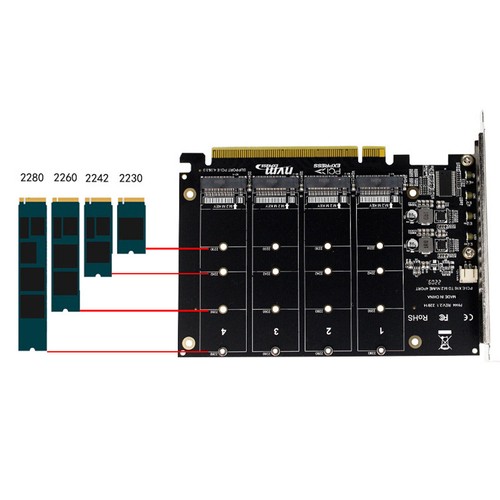 4-Port M.2 NVME SSD to PCIe 3.0 4.0 X16 Connector Expansion Card 4 x 32Gbpsw6 - Picture 7 of 12