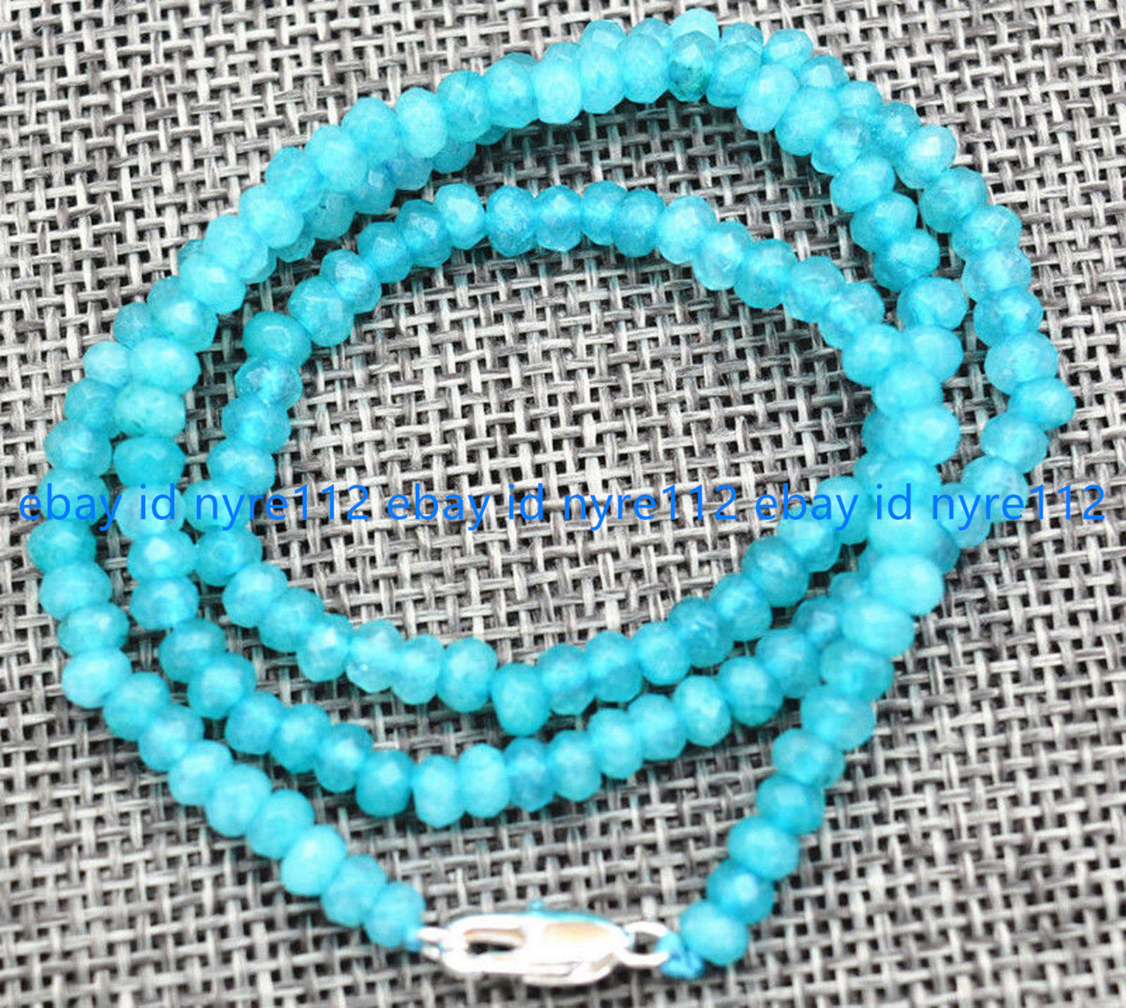 Faceted Myanmar Natural 2x4mm Blue Aquamarine Abacus Gems Necklace 18