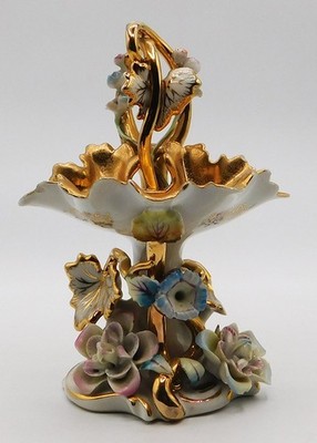 Vintage Meissen Hand Painted Porcelain Floral Basket #6569 3D flowers Gold Gilt