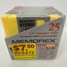 3.5" Computer Disks 25 Count Memorex HD Rainbow Pack 1996 Unopened New