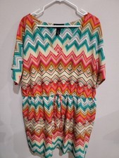 Lane Bryant Short Sleeve Knee Length Dress ~ Tie Waist, Boho Colorful ~ Sz 22/24