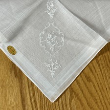 Vintage Swiss Sheer White Cotton Handkerchief Embroidered Cottagecore Wedding