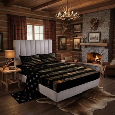 American Flag Camo Bedding Set King,Military Hunting Bed Sheets Rustic Tree