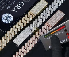 18k Yellow Gold Plated cuban link moissanite 925 Silver 10mm Top quality chain.