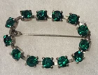 Vintage Oval Green Rhinestone Brooch Pin Silver Tone Costume Jewelry 1.5"
