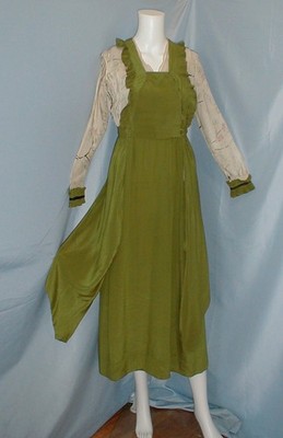 Fetching Antique Dress Edwardian 1912  Green Silk & Floral Print Silk