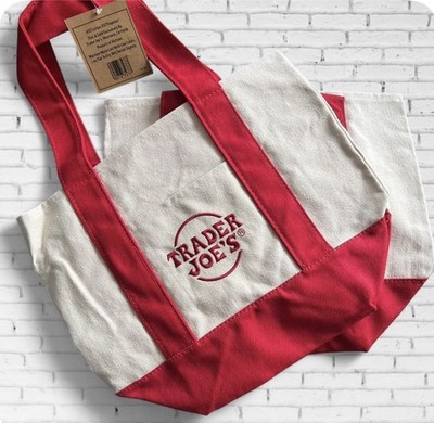 NEW Trader Joe's Mini Canvas Tote Bag Set   Red, 2 Pack