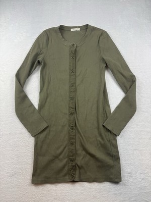 Rag & Bone Mallory Olive Green Ribbed Button Front Long Sleeve Henley Dress M