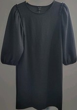 NWT Ann Taylor Size XS Stretch A-Line Dress Black Puff 3/4 Sleeve Classic Preppy