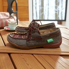 Twisted X Eco TWX Women  s Size 7 Moccasins Driving Shoes Gray Red Slip On