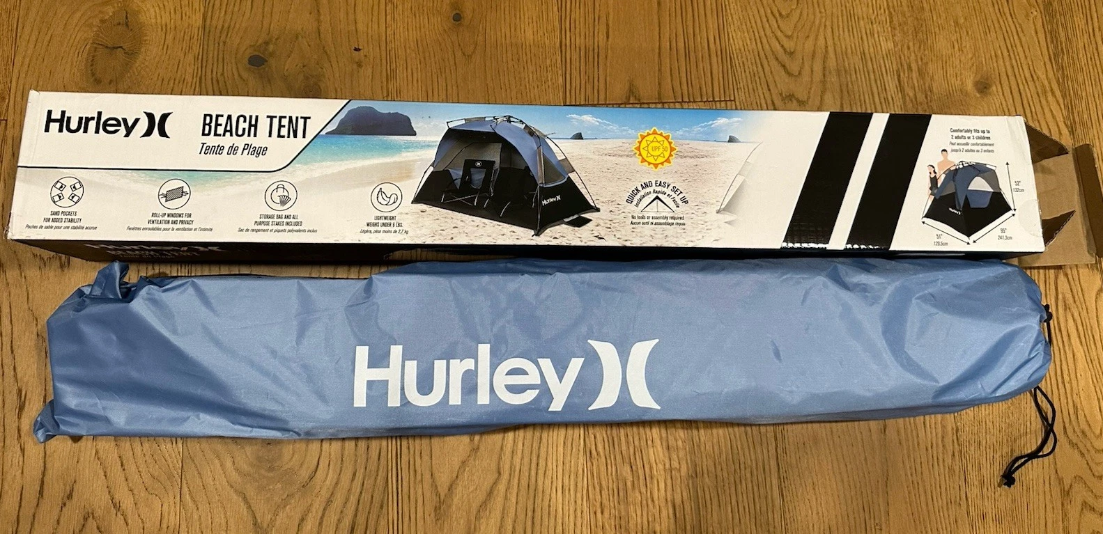 New Hurley Beach Tent UPF 50 Easy Setup Lightweight Blue