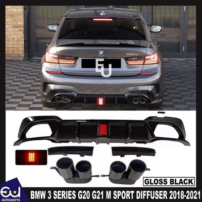 FÜR BMW 3ER G20 G21 M SPORT GLANZ SCHWARZ HECKDIFFUSOR MIT LICHT 2018-2021