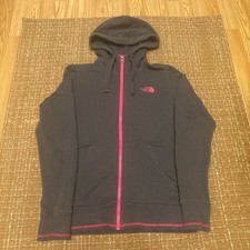 The North Face Zip Front Jacket Pink and gray Drawstring Hood 2 Pockets M
