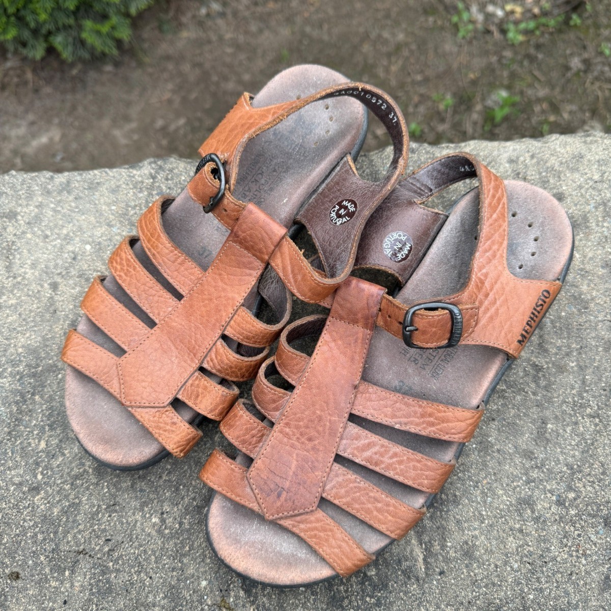 Mephisto Fisherman Sandals Womens 37 Tan Leather Trampolin Shock Absorber View 2