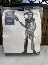 Scary Menacing Jester Clown Suit Skeleton Child's Halloween Costume Sz L 12-14