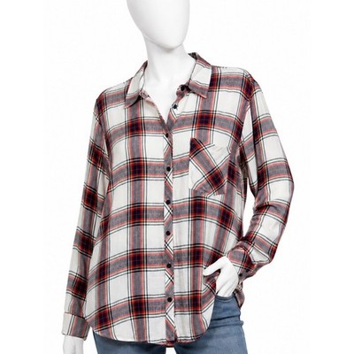Cosmic Blue Love Plaid Button Front Shirt NWT Soft Rayon Pocket XL