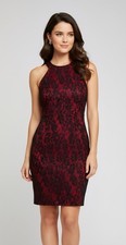 FOREVER 21 Burgundy Red w/ Black Floral Lace Body Contour Mini Dress, Small
