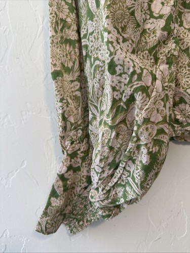 Anthropologie Cotton Ruffled Bell Long Sleeve Floral Green Peasant Blouse Small - Picture 5 of 10
