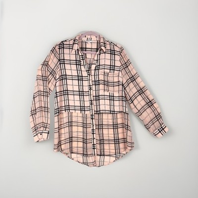 Candies XL Blouse Sheer Pink Plaid shirt Women Lightweight Travel Hi-Lo