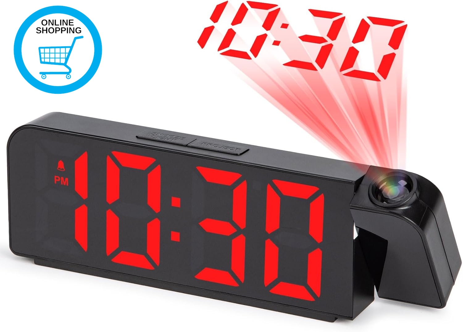 Projector Clock for Bedroom Digital Alarm Clocks Bedside with Ceiling Display, T