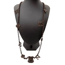 CHRISTIAN LACROIX Charm Long Necklace Necklace Logo Motif Bell Initial Brown Use