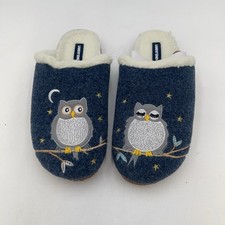 Lands' End Slippers Womens Blue Felt Owl Mule Faux Fur House Cozy Size 9
