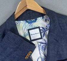 Tommy Bahama Blazer Jacket Mens XL Blue Mahalo IslandZone Linen Resortwear