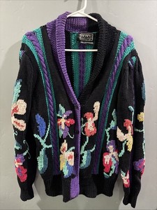 Berek Vintage 80s Handknit Sweater Medium Flowers