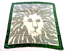 Anne Klein Lion Head Logo Scarf Olive Green Striped Square 25"X 25"