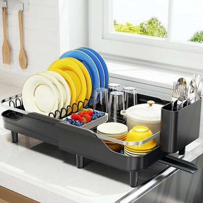 Dish Drying Rack for Kitchen Counter, Expandable Stainless Steel Dish Racks w...