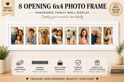 Multi Foto Bilderrahmen: weißes Furnier, hält 8- 4x6 Fotos