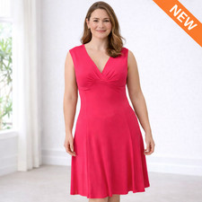 NEW Chaps Women Dress Jersey Stretch Fit N Flare Pink V Neck Empire Waist Size M