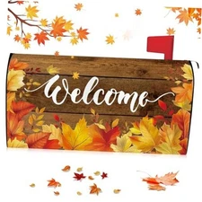 Blosssound Fall Mailbox Cover Magnetic Thanksgiving Post Box Decor Maple Leaf