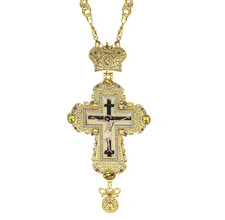 Yellow and Gold Orthodox Brass Pectoral Cross Traditional Eastern Clergy