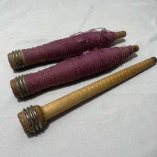 3 Vintage Wooden Yarn Spools Textile Mill Thread Bobbin Spindle 8”(2) 8.75”(1)