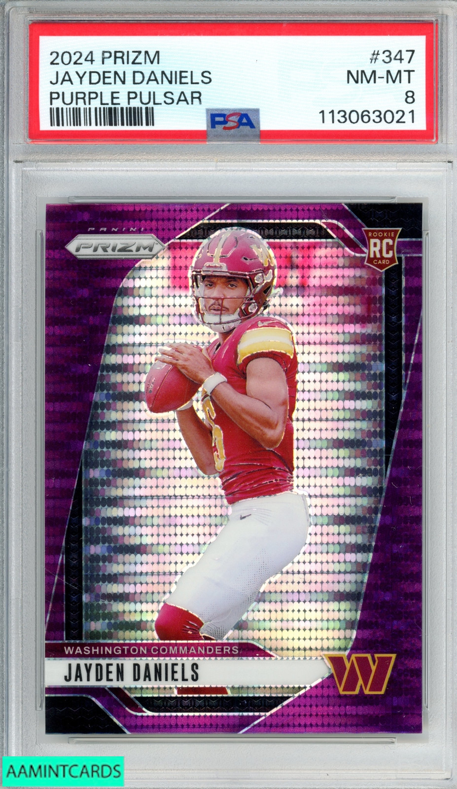 2024 PANINI PRIZM JAYDEN DANIELS #347 PURPLE PULSAR ROOKIE RC PSA 8 NM-MT