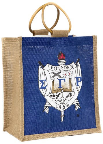 Sigma Gamma/&Gamma; Rho Crest Mini Jute Gift Bag [Gold/Blue - 11" x 10.5"]