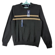 Izod Men's Classic Pullover Black Striped Crewneck Sweater Size Large NWT