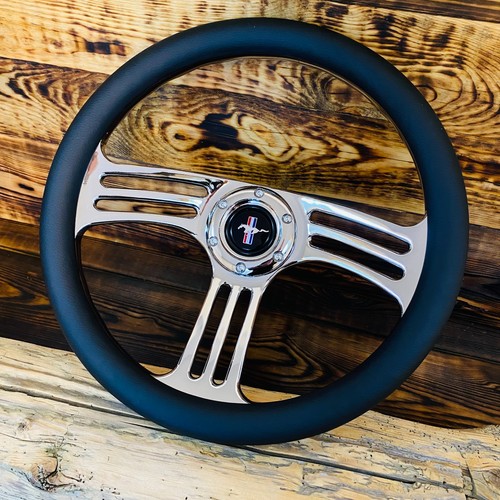 14" Leather Steering Wheel For Classic Ford Mustang GT 1967 1968 1969 Vintage - Bild 1 von 14