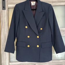 Talbots Navy Blue Wool Blazer Gold Buttons Double Breasted Size 6 Preppy 90s VTG