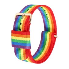 20mm Nylon Watch Bands 7 Stripe Quick Release with Gold Pin Rainbow