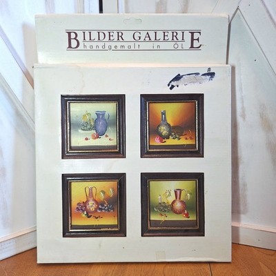 Bilder Galerie 4pc Still Life Miniature Oil Paintings Fruit And Vases 4.25'' RARE