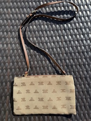Max Mara Slim Petite Tan & Brown Monogram Canvas Leather Strap Crossbody Bag