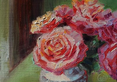 Roses #13,  Original ACEO Oil Painting,     ATC by Lee Ellen Smith