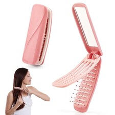 Foldable Hair Brush with Mirror Portable Travel Hair Brush Easy to Clean Smal...