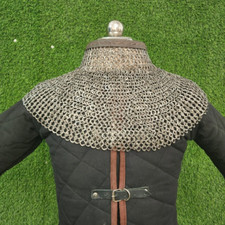 9 MM Chainmail Collar Neck Protection with Leather Flat Riveted Rust-S