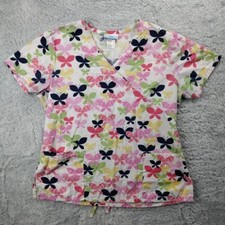 SB Scrubs Scrub Top Women Large Colorful Butterfly Medical V-Neck Style SB11B747