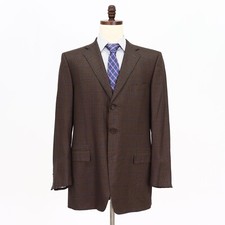 Ermenegildo Zegna 44L Brown Sport Coat Blazer Jacket Check 3B Silk