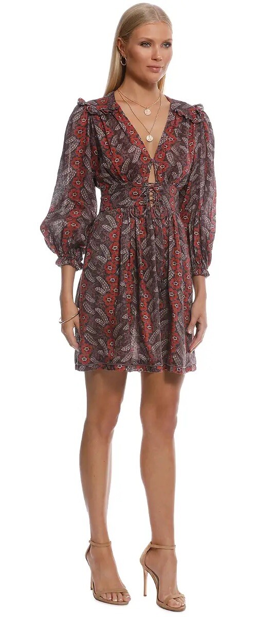 Robe Zimmermann Bayou En Lin Bordeaux - Corset Et Cravate Devant - Taille S - Neuf Avec étiquettes